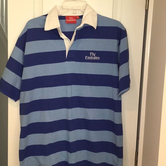 Blue stripe Fly Emirates Airlines Rugby Polo shirt - Picture 1 of 2
